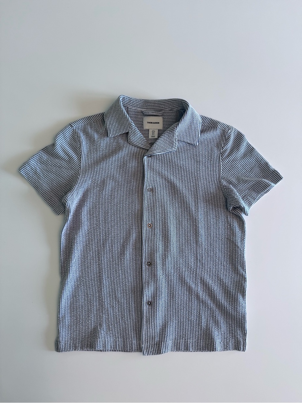 Thom Aaron Short Sleeve Textured Button-Up Shirt - Grey/White